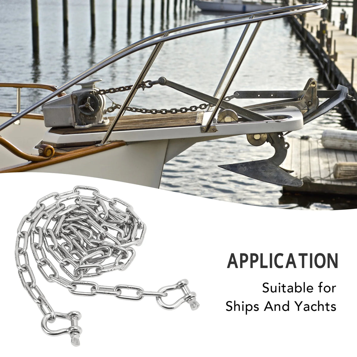 6.6ft Anchor Lead Chain Marine 316 Stainless Steel Central Ring Anchor Chain with Double 5/16in  - Automotive LED Light