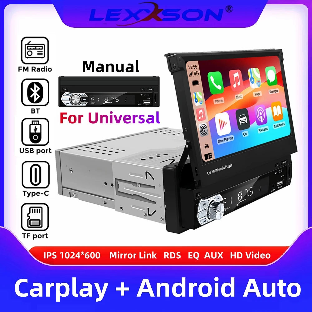 Carplay Android Auto Universal 1 Din MP5 Player 7 Inch Retractable Touch Screen Car Player | AUTOKITSHOP