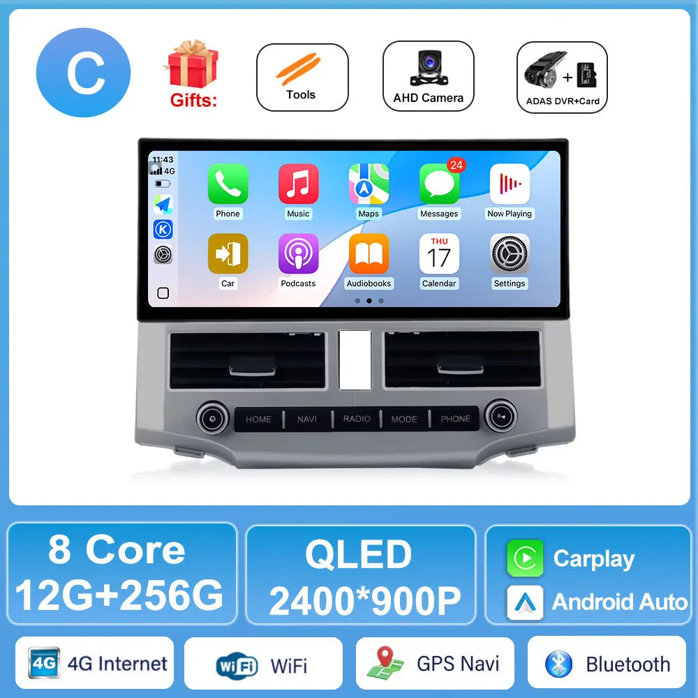 12.3" Android 15 Car Stereo for Toyota 4Runner 2007-2021 – Wireless CarPlay, GPS Navigation, Bluetooth DSP | A