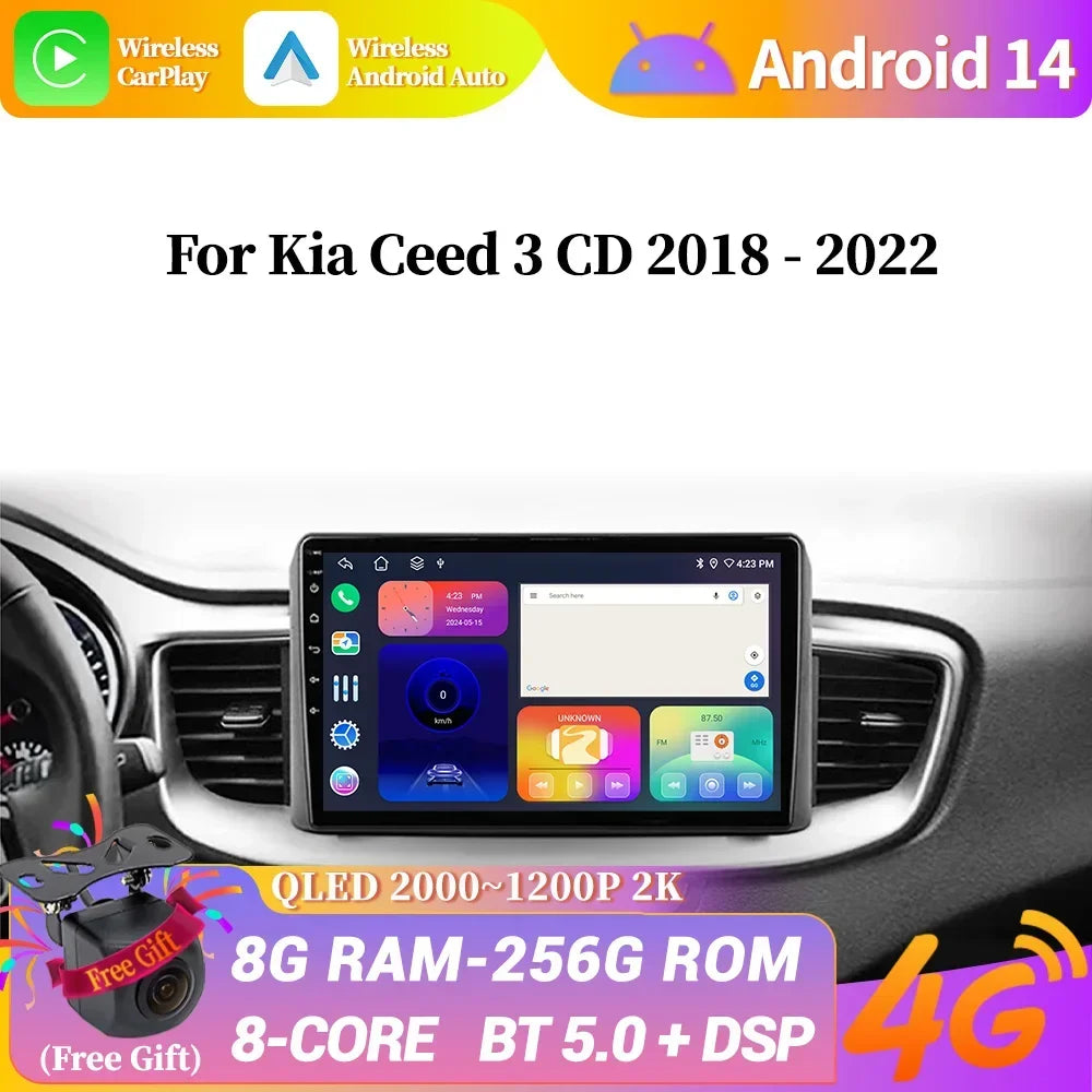 Android 14 For Kia Ceed 3 CD 2018 2019- 2022 Car Radio Multimedia GPS Android Auto Wireles
