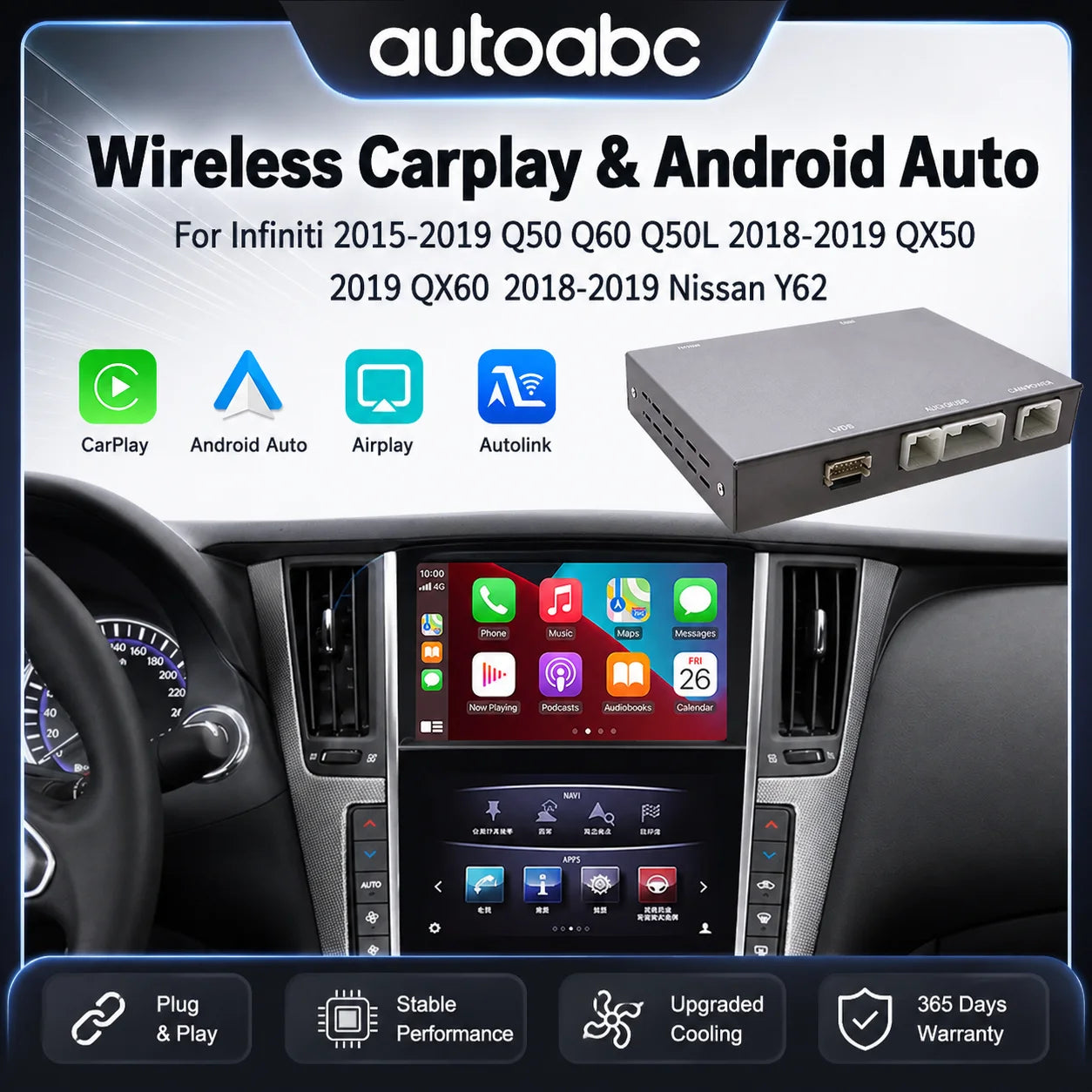 Wireless CarPlay Decoder Box for Infiniti 8 inch Screen Q50 Q60 Q50L QX50 Armada Y62 2015- | AUTOKITSHOP