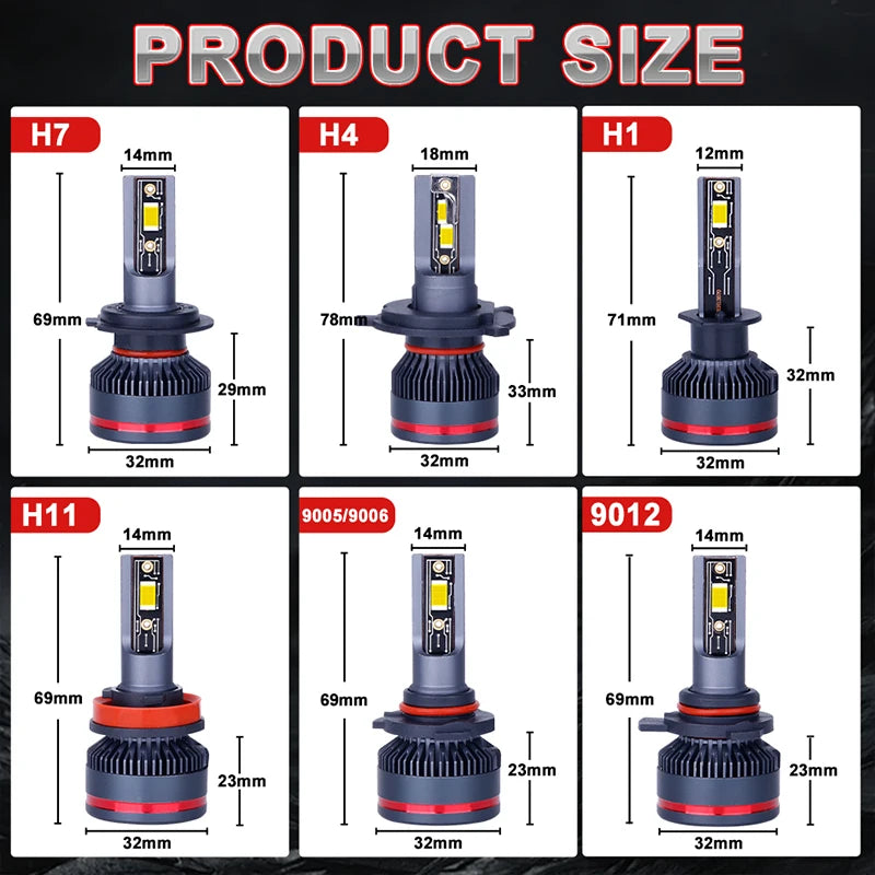 H7 H4 H11 LED Headlights 7535 CSP H1 HB3 HB4 HIR2 9005 9006 9012 Fog Lights 6500K 80000LM