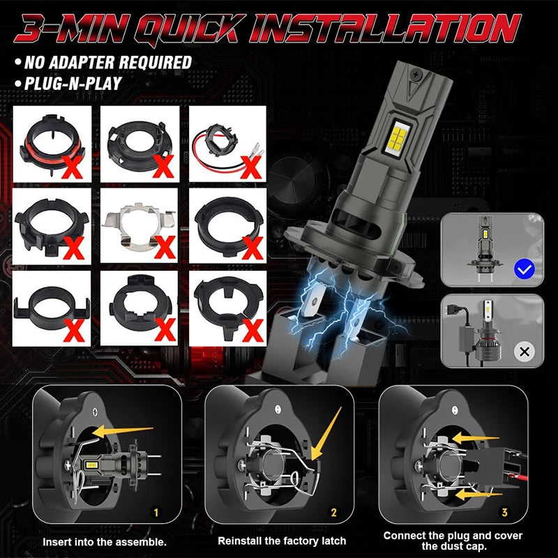 6000W High Power H7 H4 LED Bulb Turbo Headlight 6000000LM 12V 24V CSP Powerful Best H1 H8