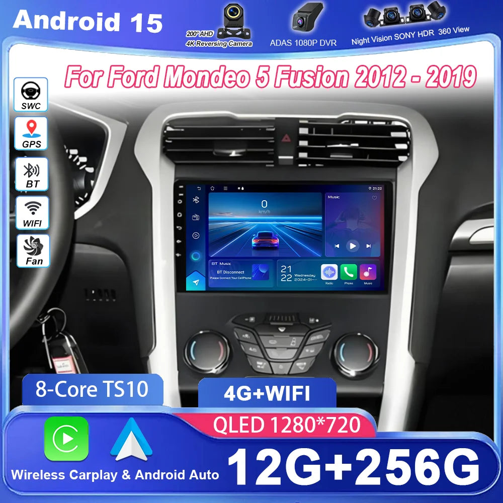 Android 15 For Ford Mondeo 5 Fusion 2012 - 2019 Auto High-Performance CPU GPS Navigation C