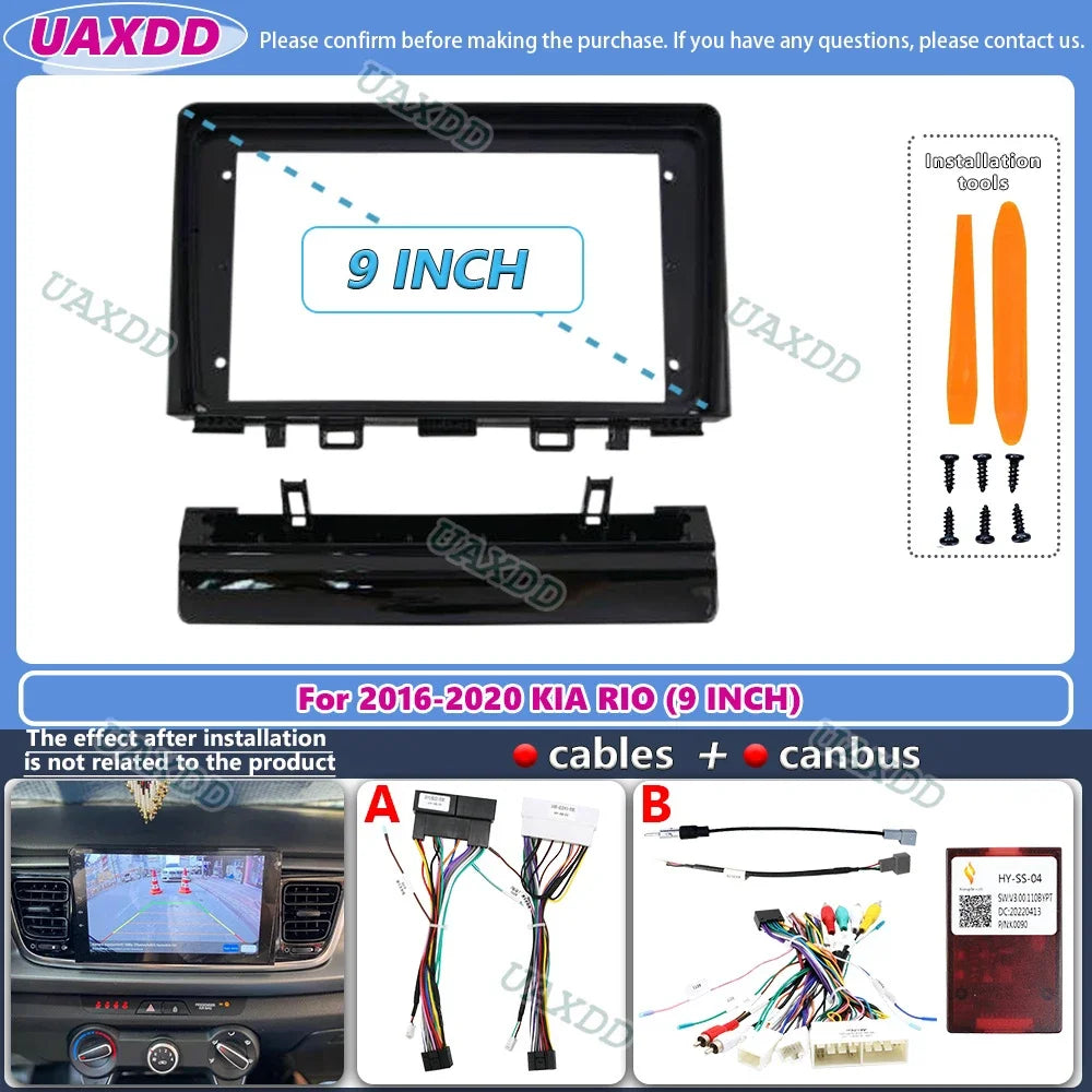 For 2016-2020 KIA RIO 9INCH 2 Din Car stereo radio MP5 Android frame panel fascia cable ha