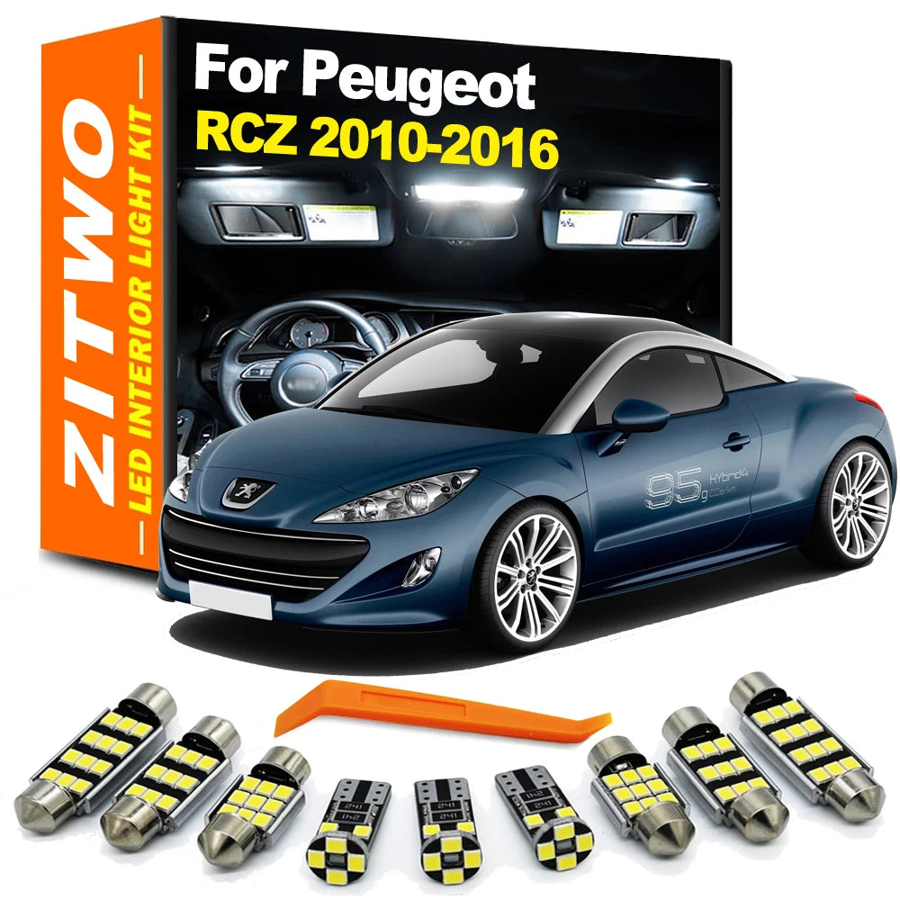 ZITWO 16Pcs Car LED Bulb Interior Indoor Dome Map Door Plate Light Kit For Peugeot RCZ Coupe 2010 2011 2012 2013 2014 2015 2016