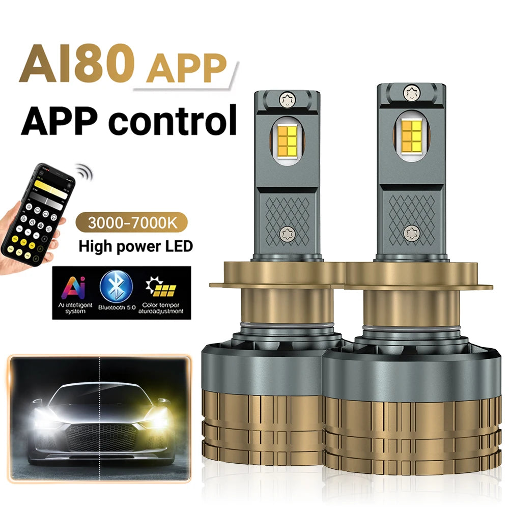 H7 LED Headlight Bluetooth APP Control Color 4800W H4 LED H1 H11 9005 9006 HB3 HB4 Auto Bu
