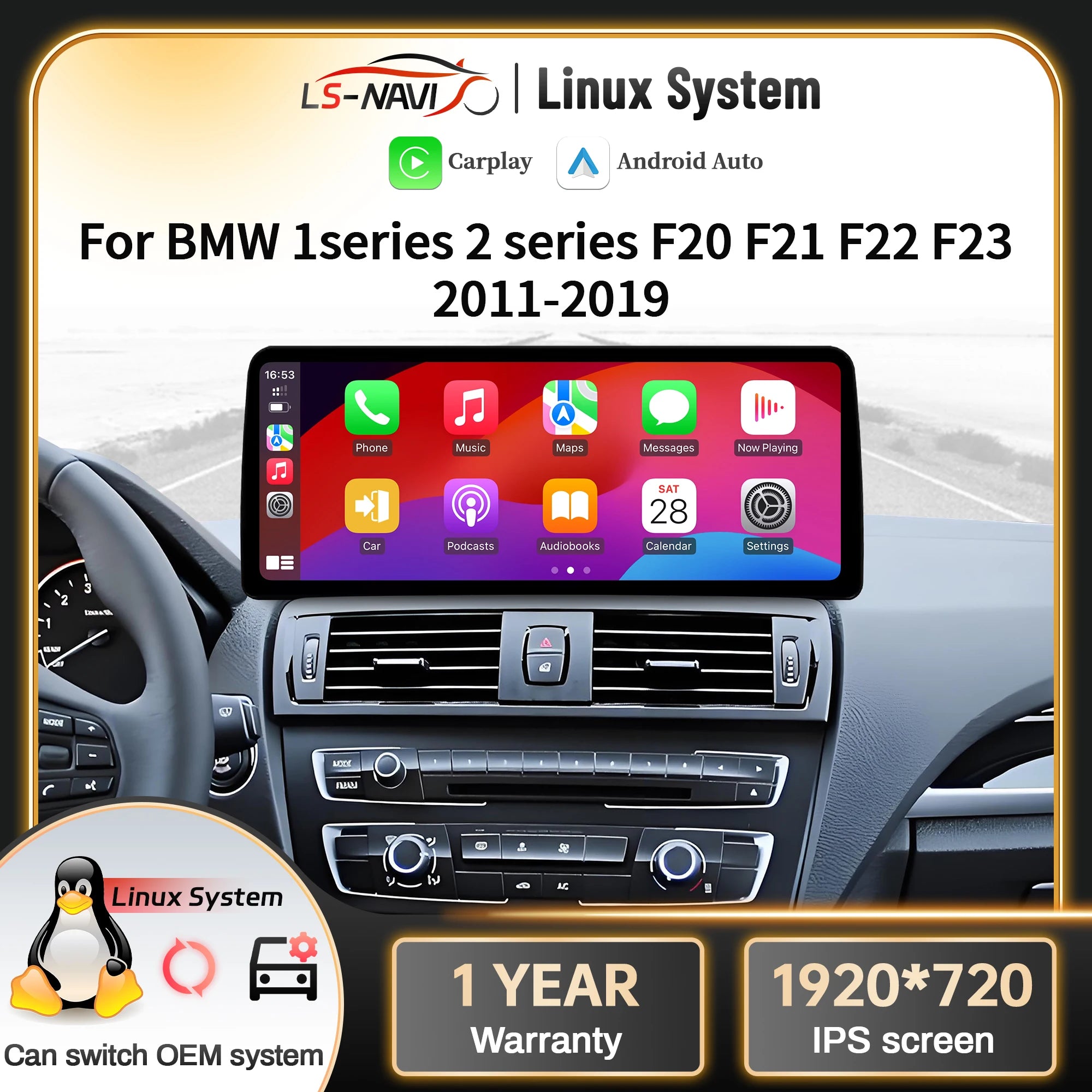 Linux Car Radio For BMW 1 series 2 series F20 F21 F22 F23 2011-2017 2018 2019 Wireless Blu