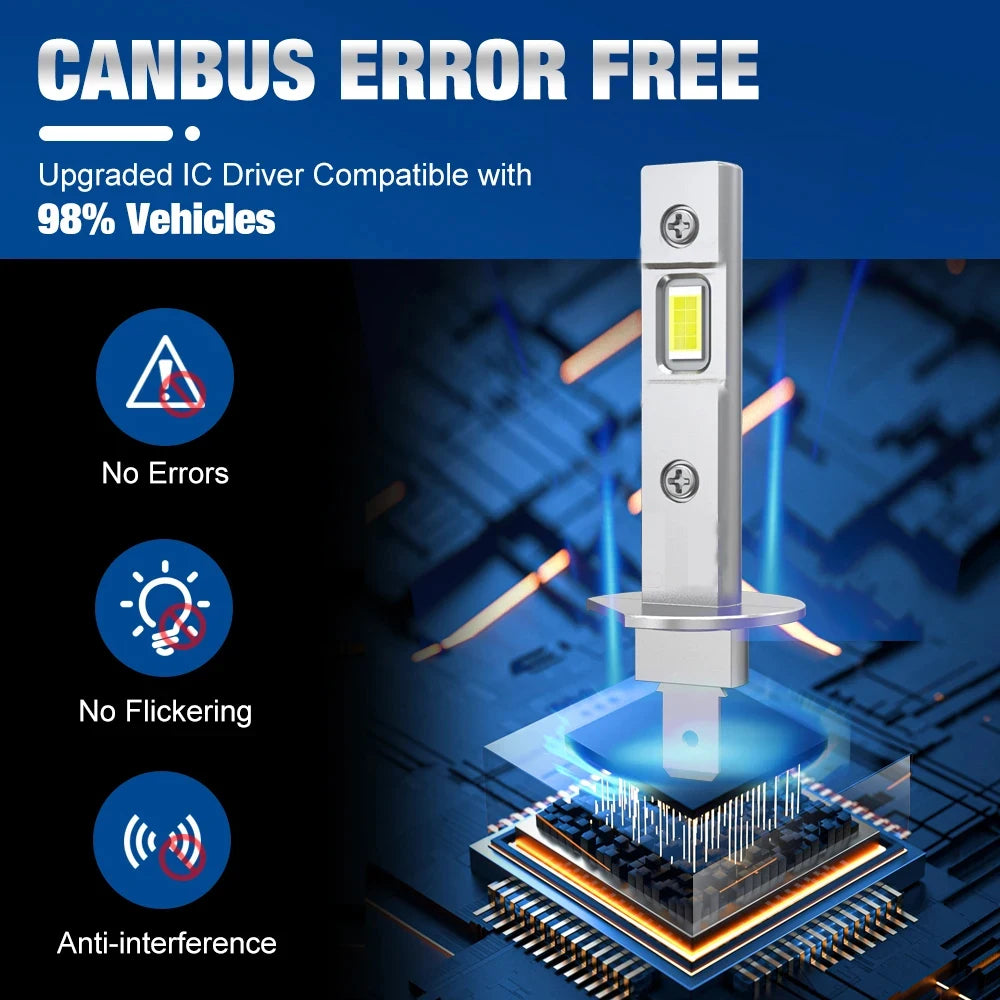 2Pcs Canbus LED Light Bulb H1 LED Headlight Mini Size Design Wireless Fanless For Car LED Lamp 7585 CSP Chip 300W 12V
