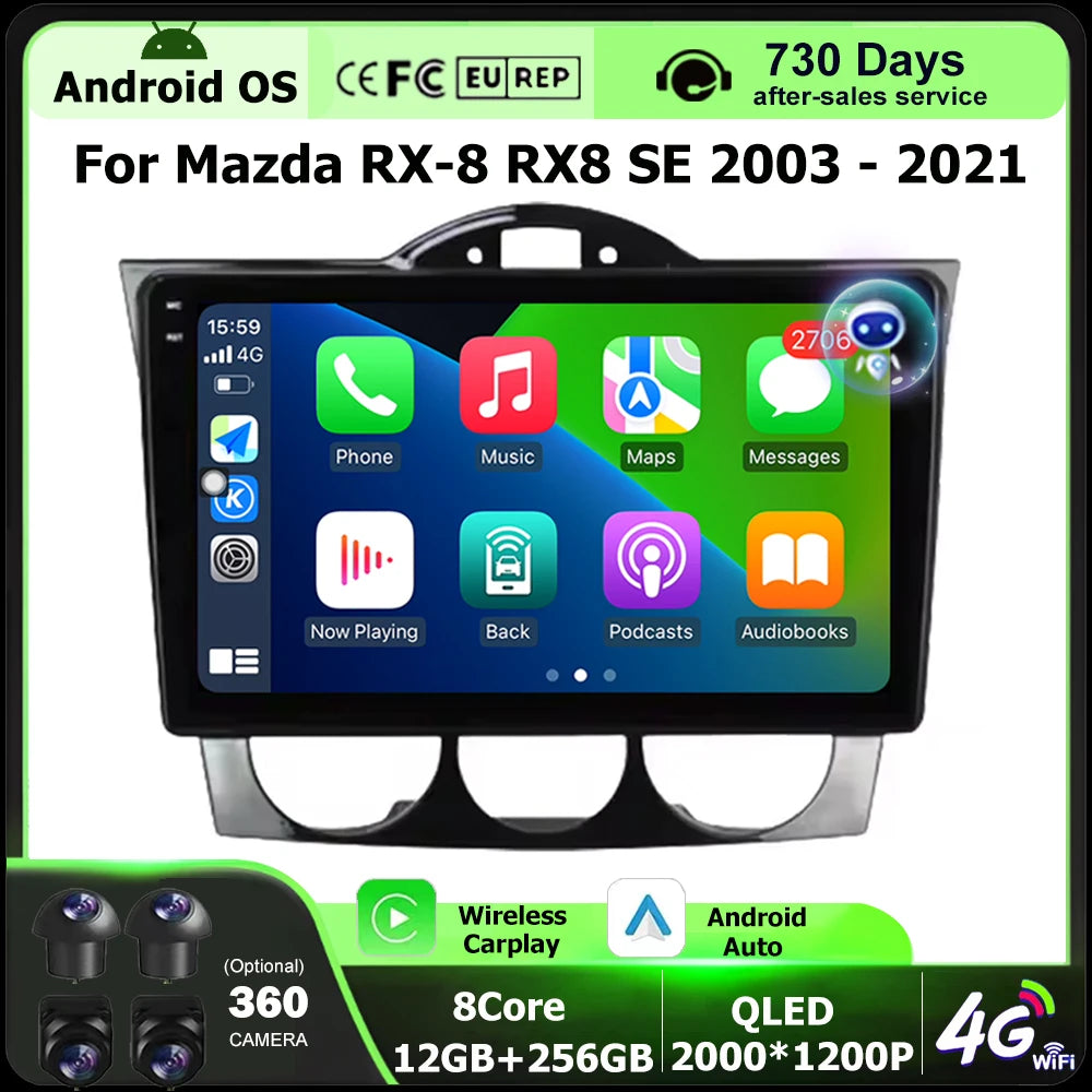 Android 16 Auto For Mazda RX-8 RX 8 RX8 SE 2003-2021 Car Radio Multimedia Video Player GPS