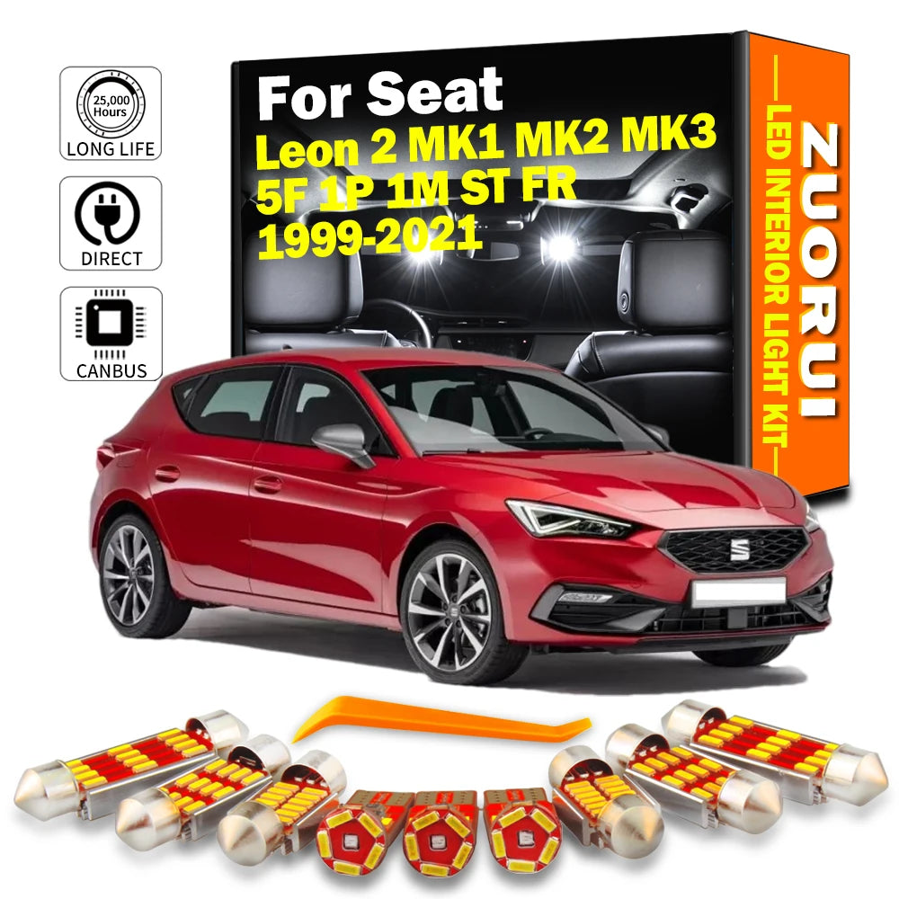 LED Interior Light Kit for Seat Leon 2 MK1 MK2 MK3 5F 1P 1M ST FR 1999- 2020 - Canbus Dome Map Door Trunk Bulbs | AUT...