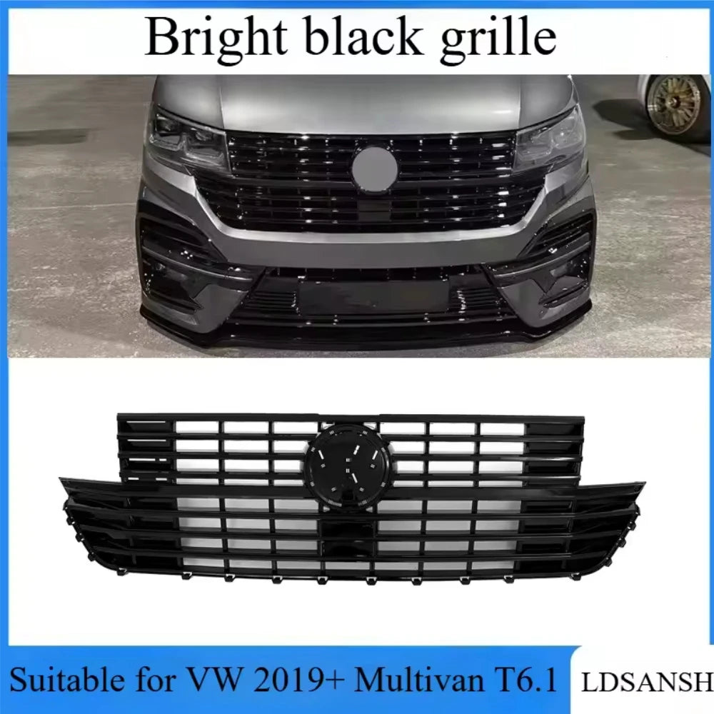 For Volkswagen Multivan T6.1 Multivan T6.1 2019-up Glossy Black Front Grille All Black Cen