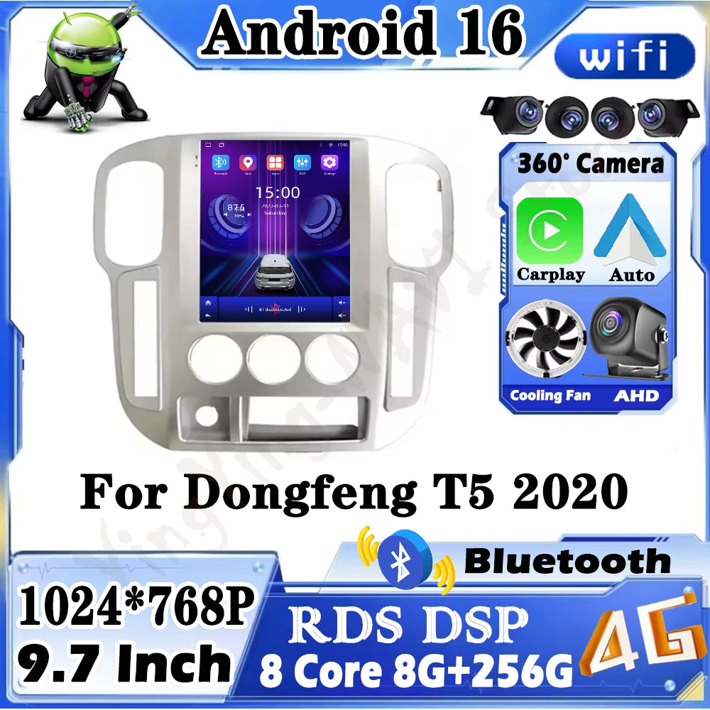 for Dongfeng T5 2020 WiFi Android 16 System Split Screen Car Video Multimedia Player Navig