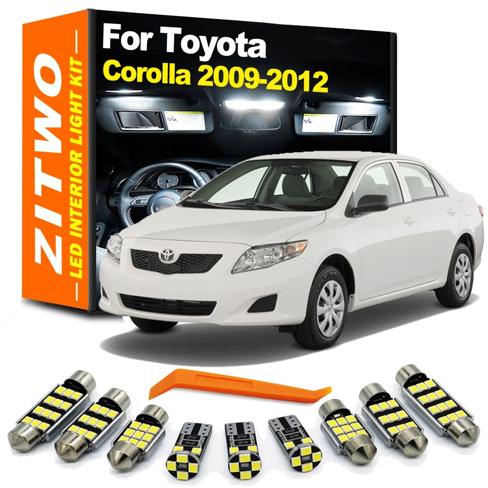 ZITWO 10Pcs Canbus Error Free For Toyota Corolla 2009 2010 2011 2012 LED Interior Light Kit Reading Dome Map Number Plate Bulbs