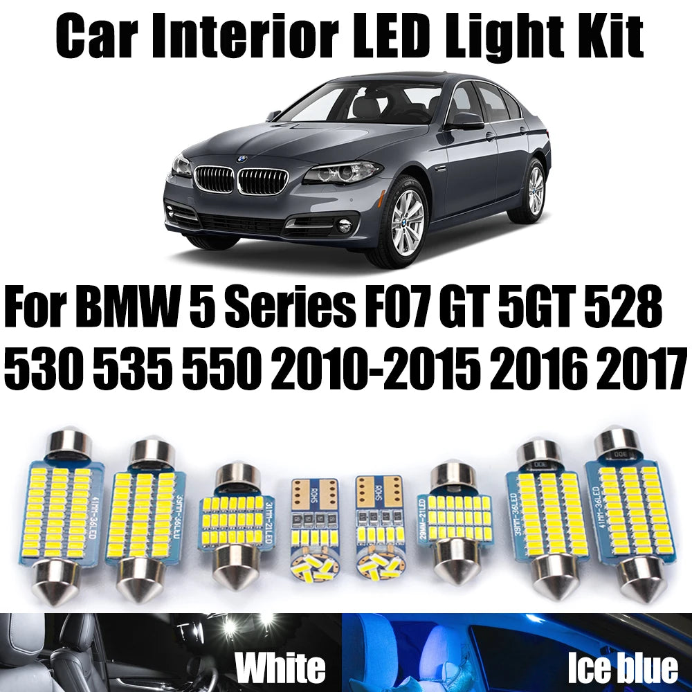 26-Piece LED Interior Light Kit for BMW 5 Series F07 GT 5GT 528 530 535 550 2010- 2016 - Canbus Dome Map Door Trunk B...