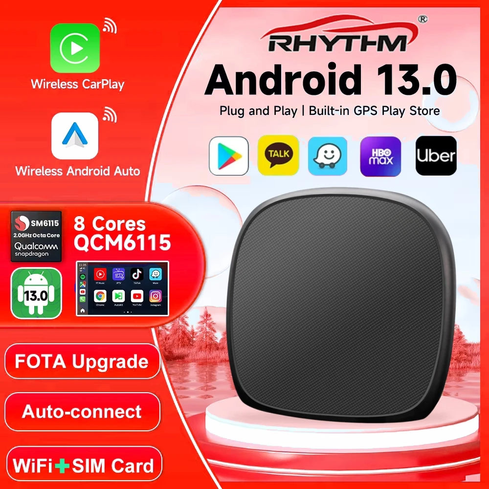 Android 13 Rhythm CarPlay AI Box Qualcomm SM6115 Wireless Android Auto Smart TV Box SIM 4G | AUTOKITSHOP