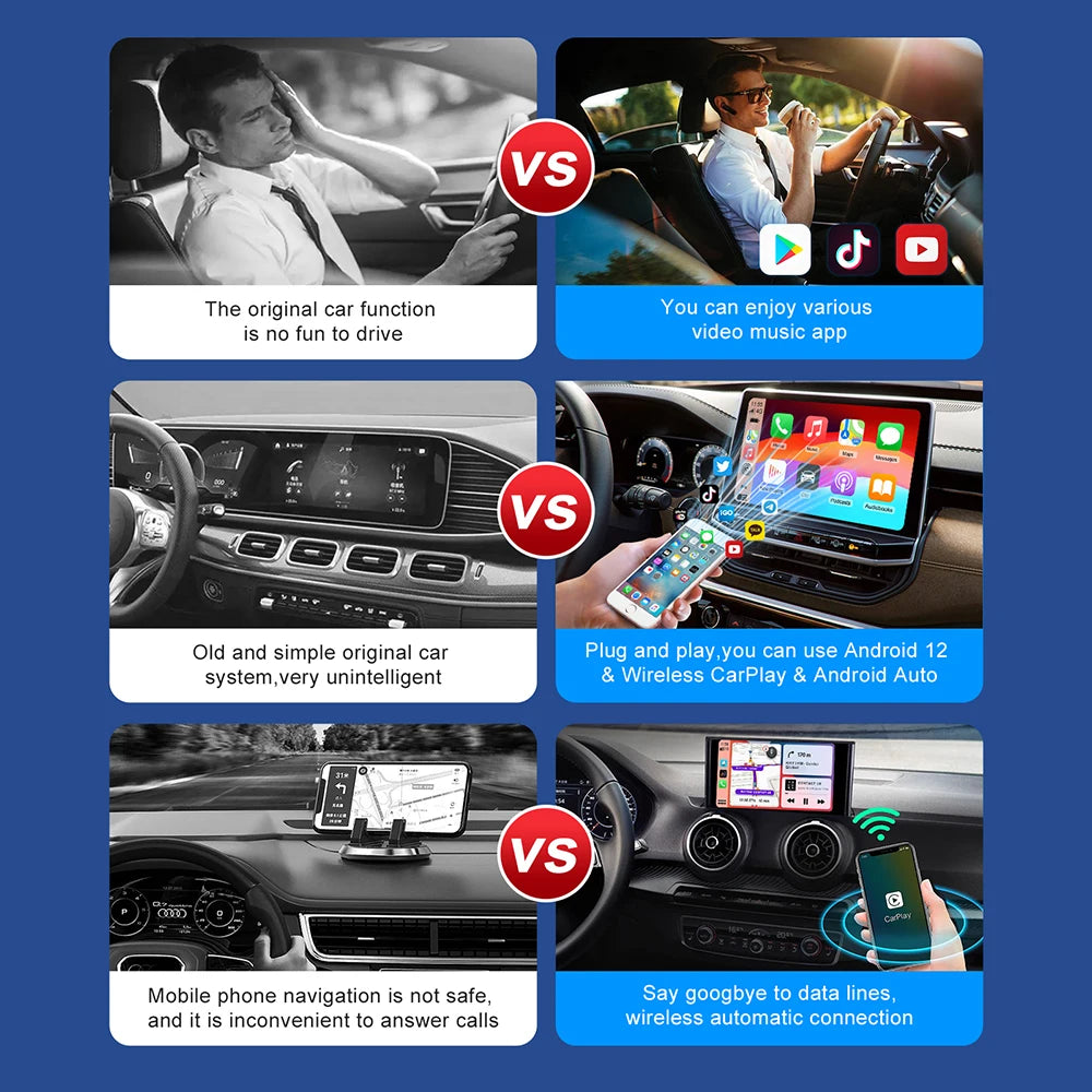Android 13 Ai Box Wired to Wireless Carplay Android Auto Adapter WiFi For Youtube Nexflit  | AUTOKITSHOP