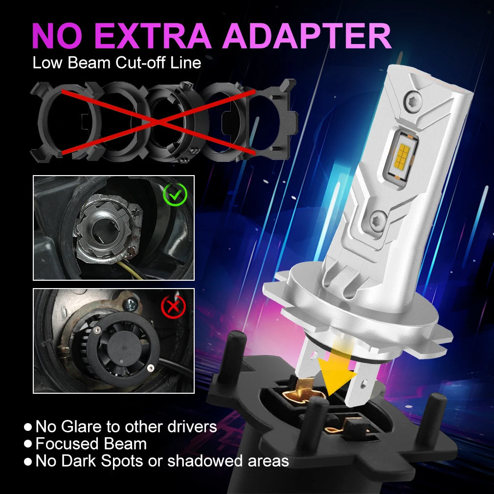 2x Fanless H7 H4 LED Bulb 1:1 Mini Size Head Lamp Wireless 30000LM High Power 300W CSP LED