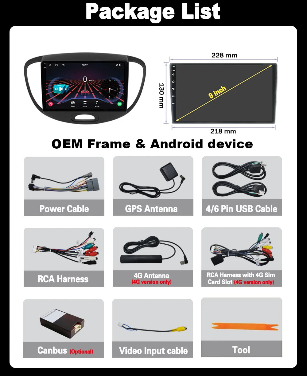 Android 16 For Hyundai i10 2007 2008 2009 2010 2011 2012 2013 Car Radio Stereo Multimedia