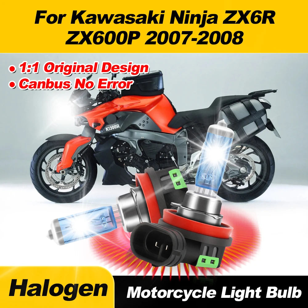 100W Super Bright Motorcycle Lights 20000LM Halogen Lamps Bulbs 12V Plug And Play For Kawa