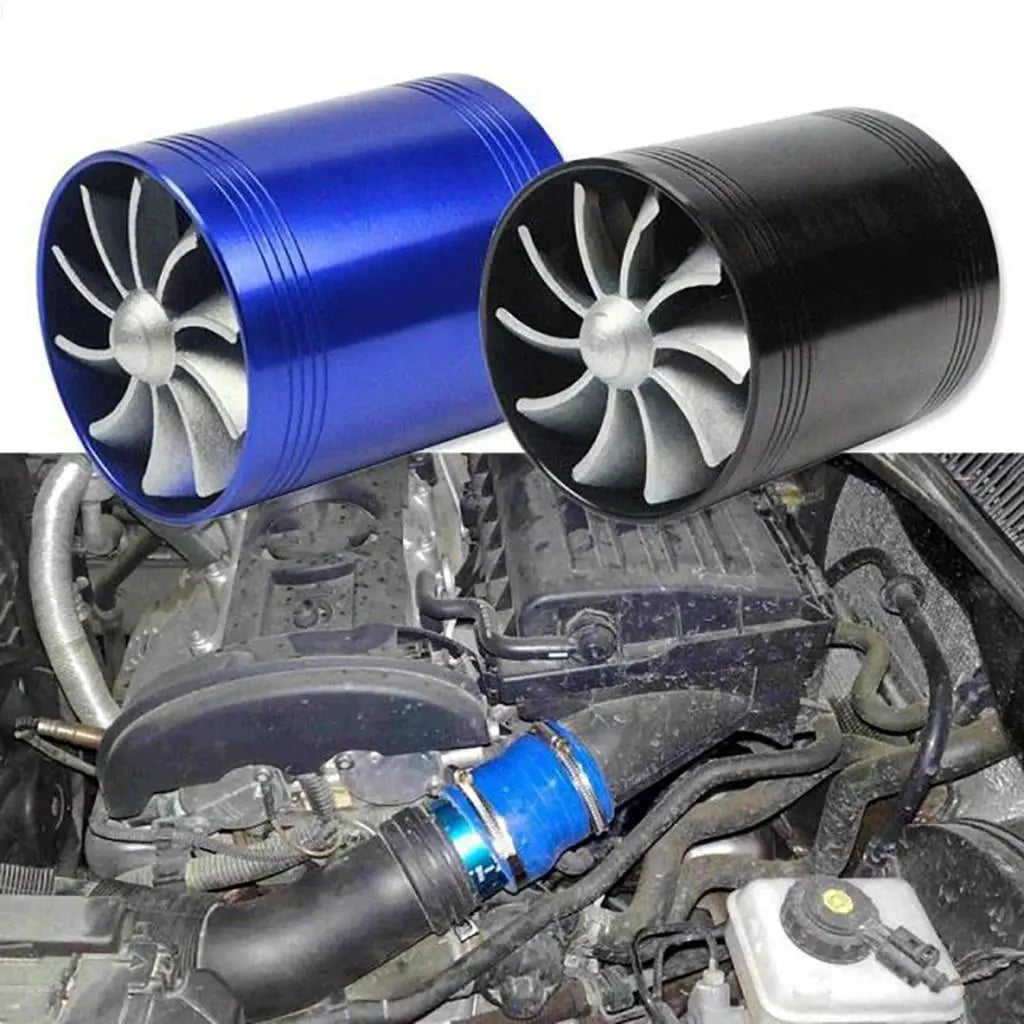 Double Turbine Air Intake Gas Fuel Saver Fan Universal Turbocharger Kit Super Charger for Vehicl - Automotive LED Light