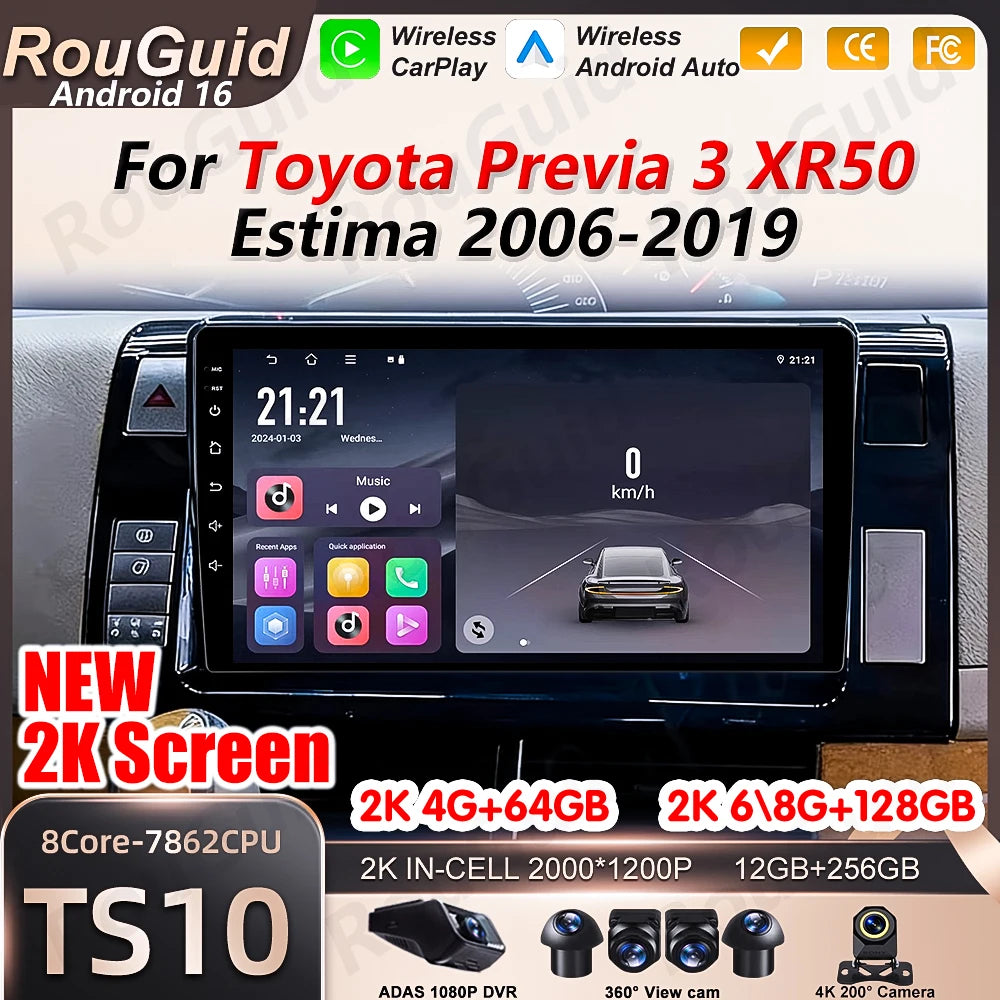 Android 16 Auto Car Radio For Toyota Previa 3 XR50 Estima 2006 2007 2008 2009 2010 -2019 C | AUTOKITSHOP