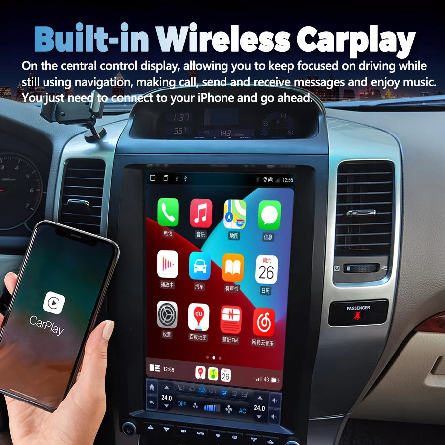 13.6" Android Screen For Toyota Land Cruiser Prado LC120 GX470 GPS Car Multimedia Player C
