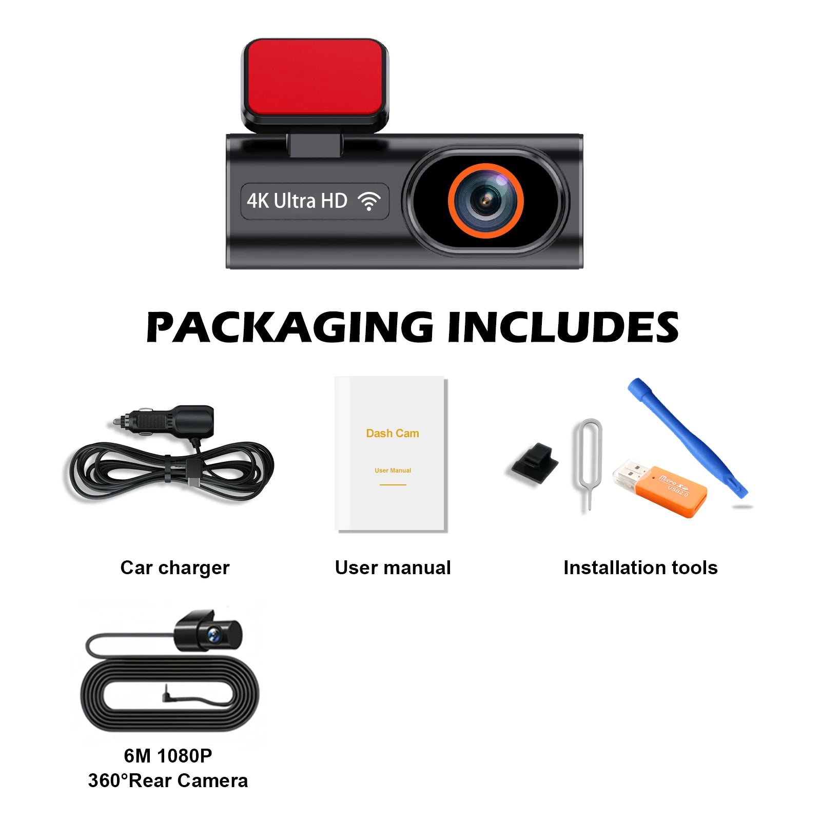Ultra HD 4K Car Front Dash Cam Mini WIFI DVR Black Box Room With 24H Parking Monitor Night Vision,GPS/Rear View Camera Optional