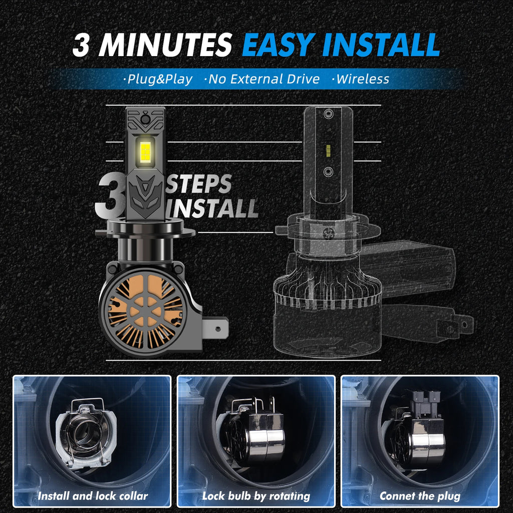 BEVINSEE 100W H7 LED Car Headlight Bulbs H11 Auto LED Lamps Fog Lights High Power 6000K Wh