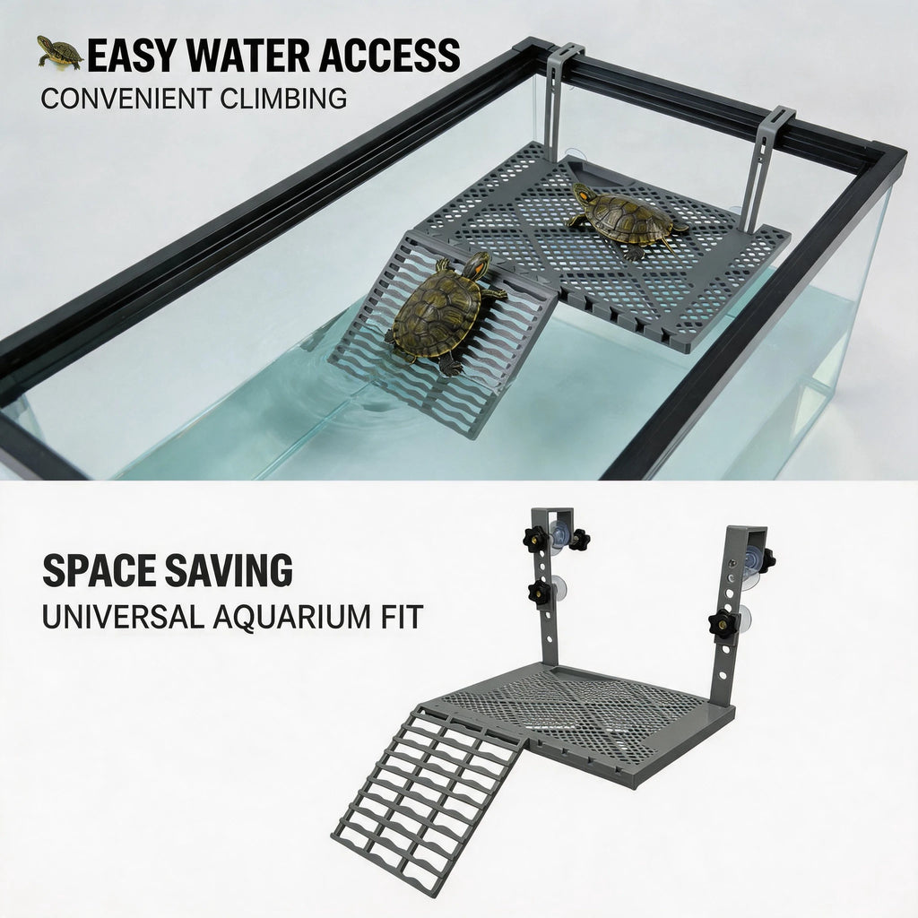 Turtle Tank Hanging Basking Platform Suction Mount Non‑Slip Ramp Rest Dock with Feeding Tray Aqu - Automotive LED Light