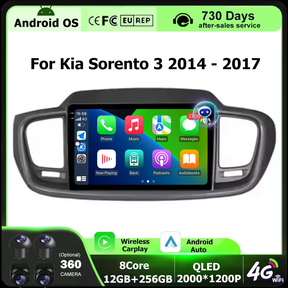 Car Radio Multimedia Video Player GPS Navigation QLED Touch Screen For Kia Sorento 3 2014