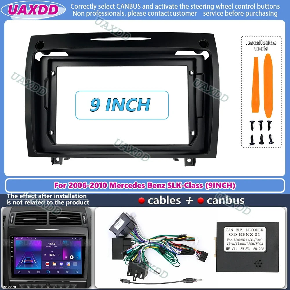 Car Radio Frame For Mercedes Benz SLK Class 2006-2010 9 inch Stereo Panel Wire MP5 Harness