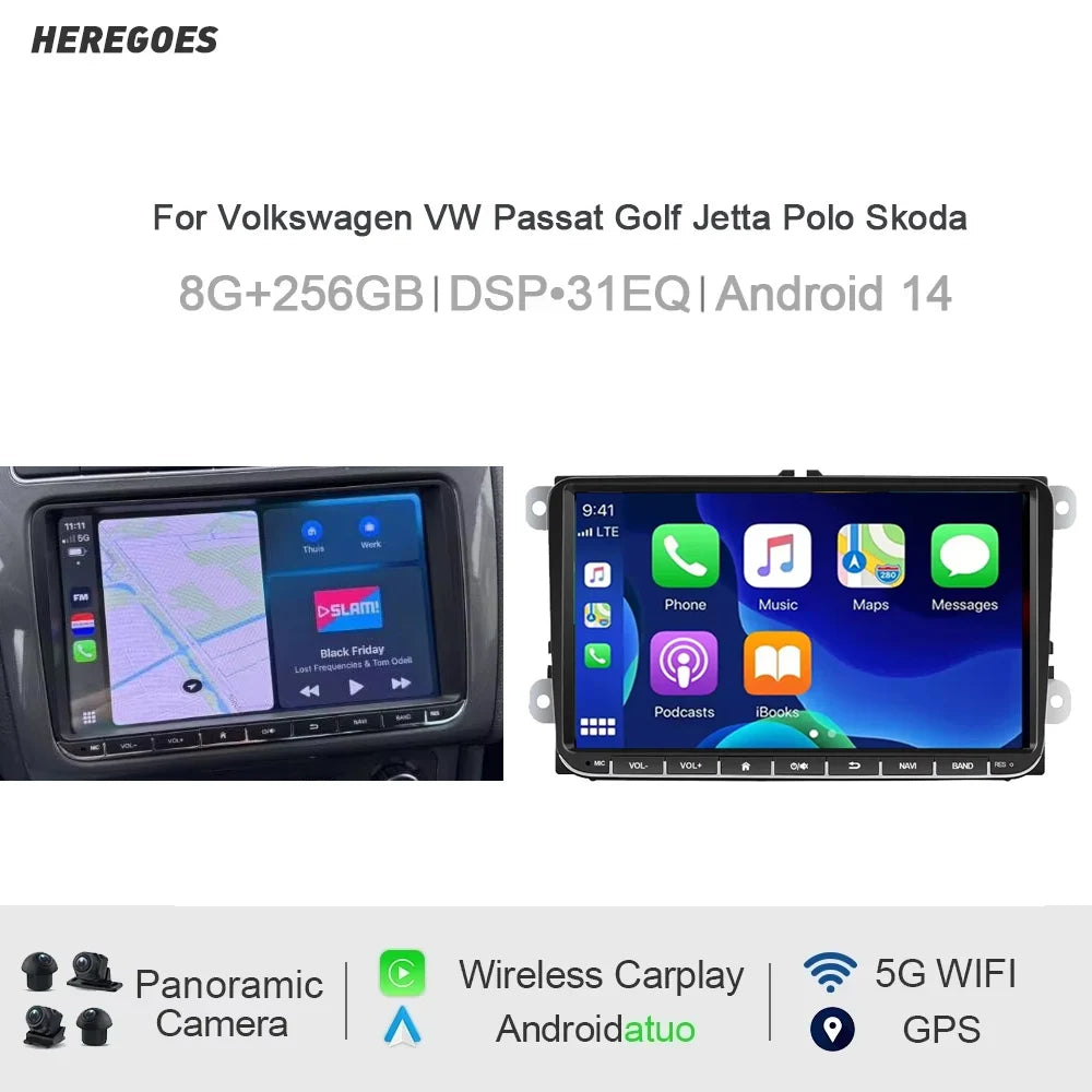 12.3" Android 14.0 Car Radio GPS 8G+128G IPS Multimedia Player WiFi Autoradio Stereo for Volkswagen VW Passat Golf Jetta