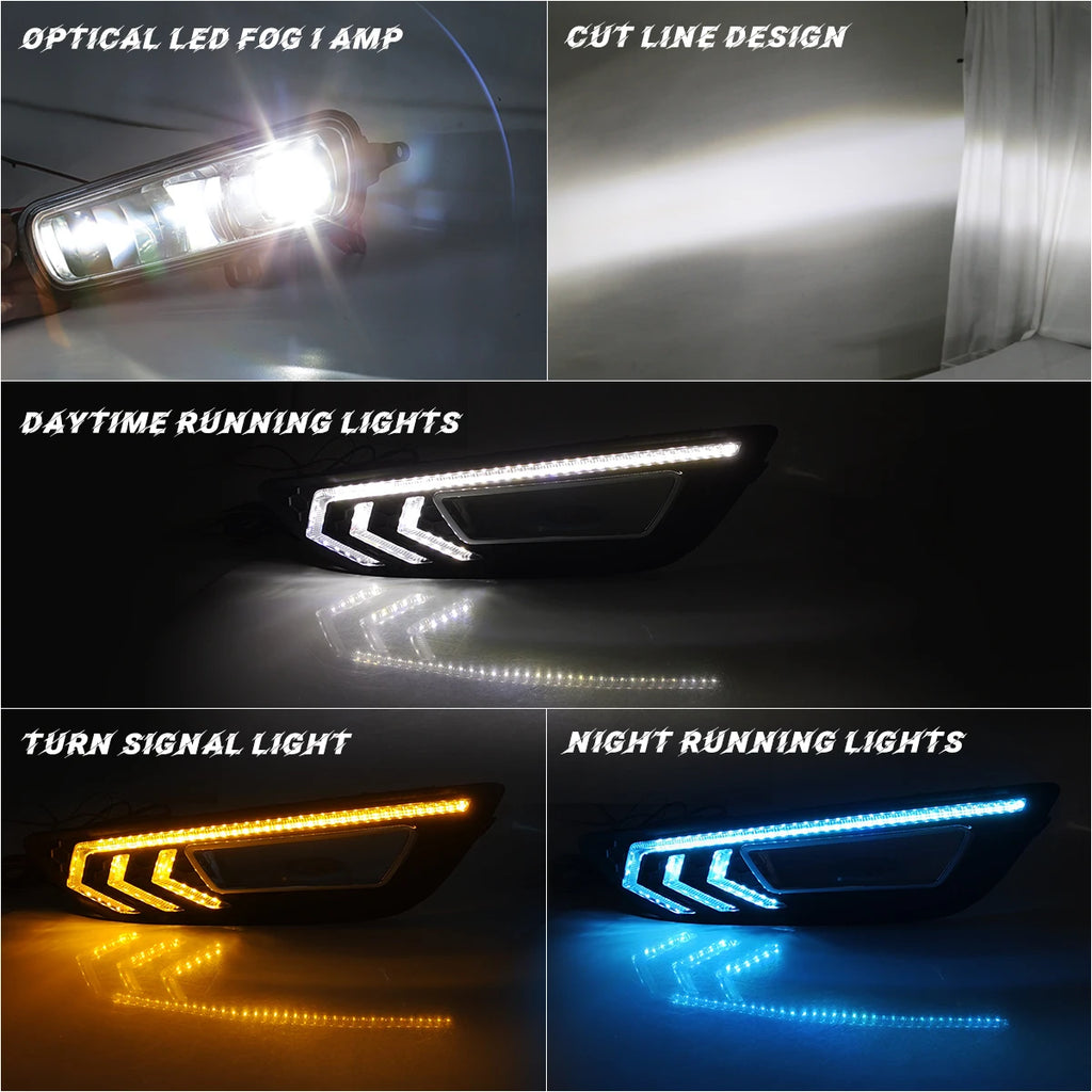 For Ford Focus DRL Led Fog Lamps Chrome Trim 2015 2016 2017 2018 Daytime Running Lights Dy | AUTOKITSHOP