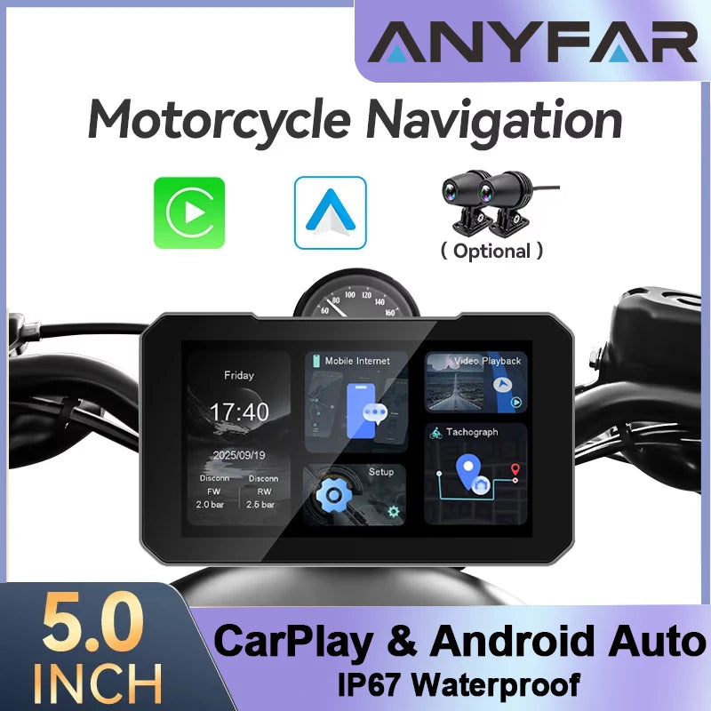 5'' Screen Wireless Carplay Motorcycle Monitor GPS Navigation Android Auto Portable Smart