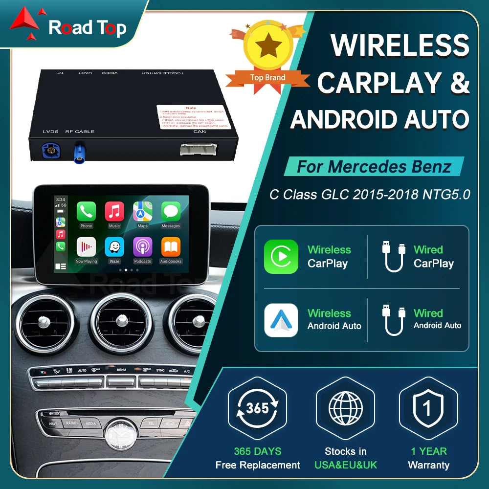 RoadTop Module for Mercedes Benz C-Class W205 GLC 2015-2018 Wireless CarPlay with Android