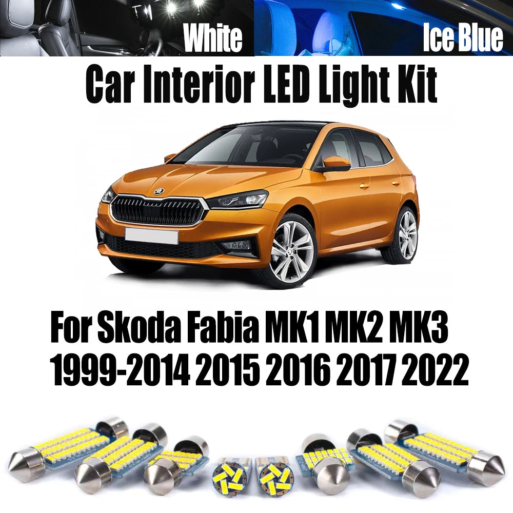 LED Interior Light Kit for Skoda Fabia MK1 MK2 MK3 1999-2015 - Canbus Dome Map Door Trunk Bulbs | AUTOKITSHOP