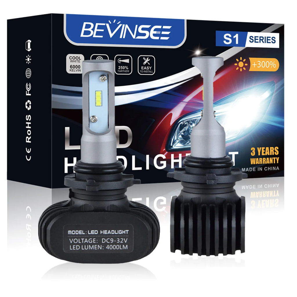 BEVINSEE 2x 8000LM 9007 HB5 LED Headlight Bulbs Hi/Lo Beam Fanless Easy Installation IP68
