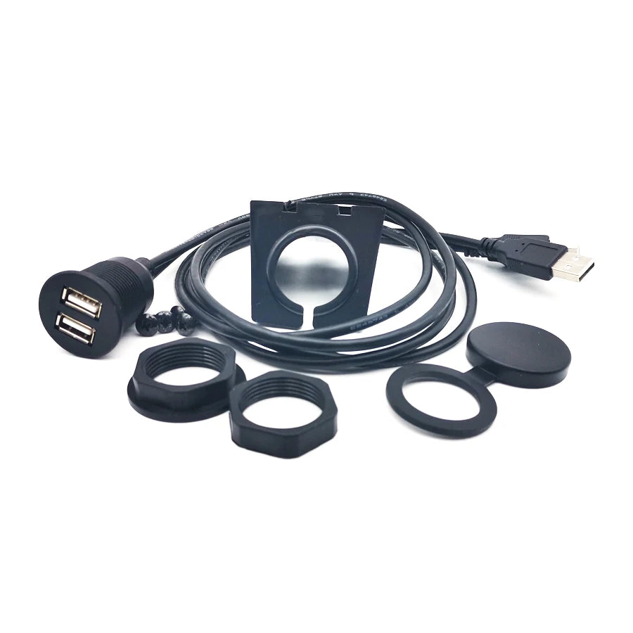 Pro Car Stereo Dashboard Flush Mount Dual USB 2.0A Male To Female Extension Wire