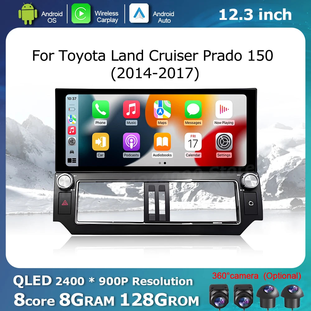 QLED 2400*900P Car Display Screen for Toyota Land Cruiser Prado 150 2014 - 2017 Multimedia
