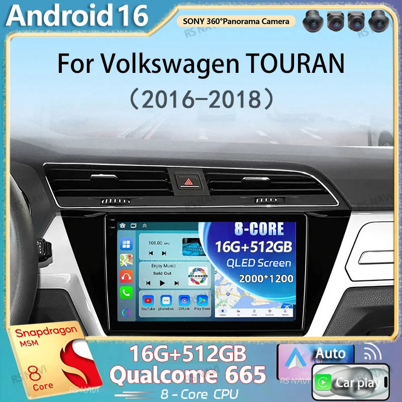 Android 16 Carplay Auto Car Radio For Volkswagen TOURAN 2016 2017 2018 Multimedia Video Pl