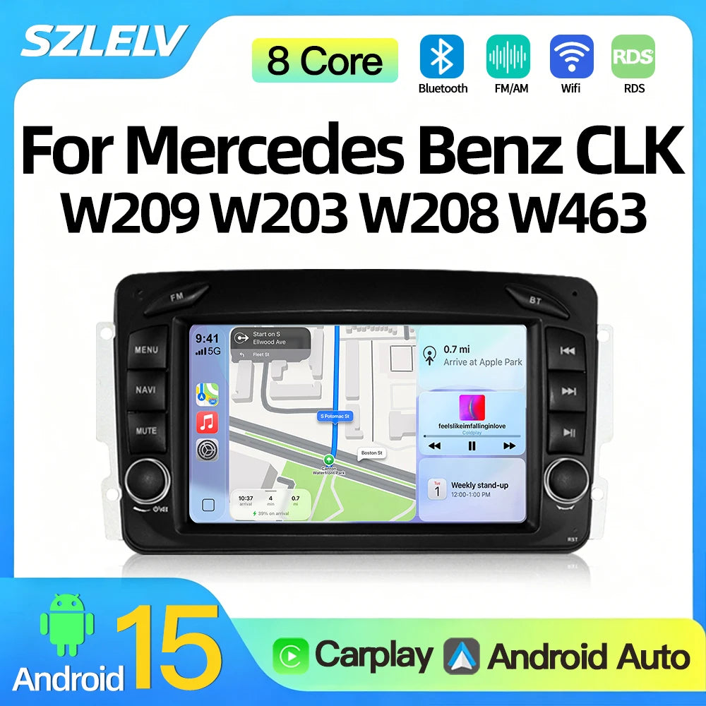 SZLELV For Mercedes Benz CLK W209 W203 W208 W463 Android 15 Auto Car Radio Multimedia Play