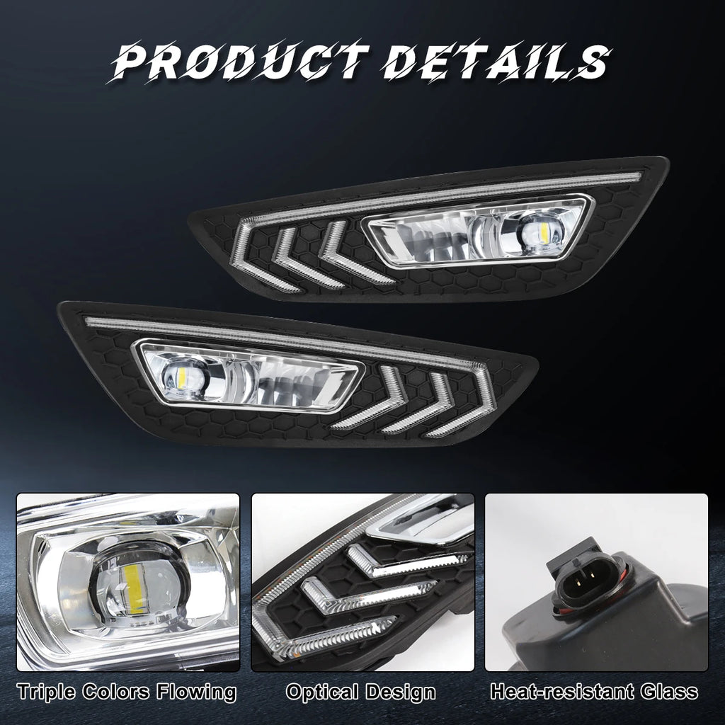 For Ford Focus DRL Led Fog Lamps Chrome Trim 2015 2016 2017 2018 Daytime Running Lights Dy | AUTOKITSHOP
