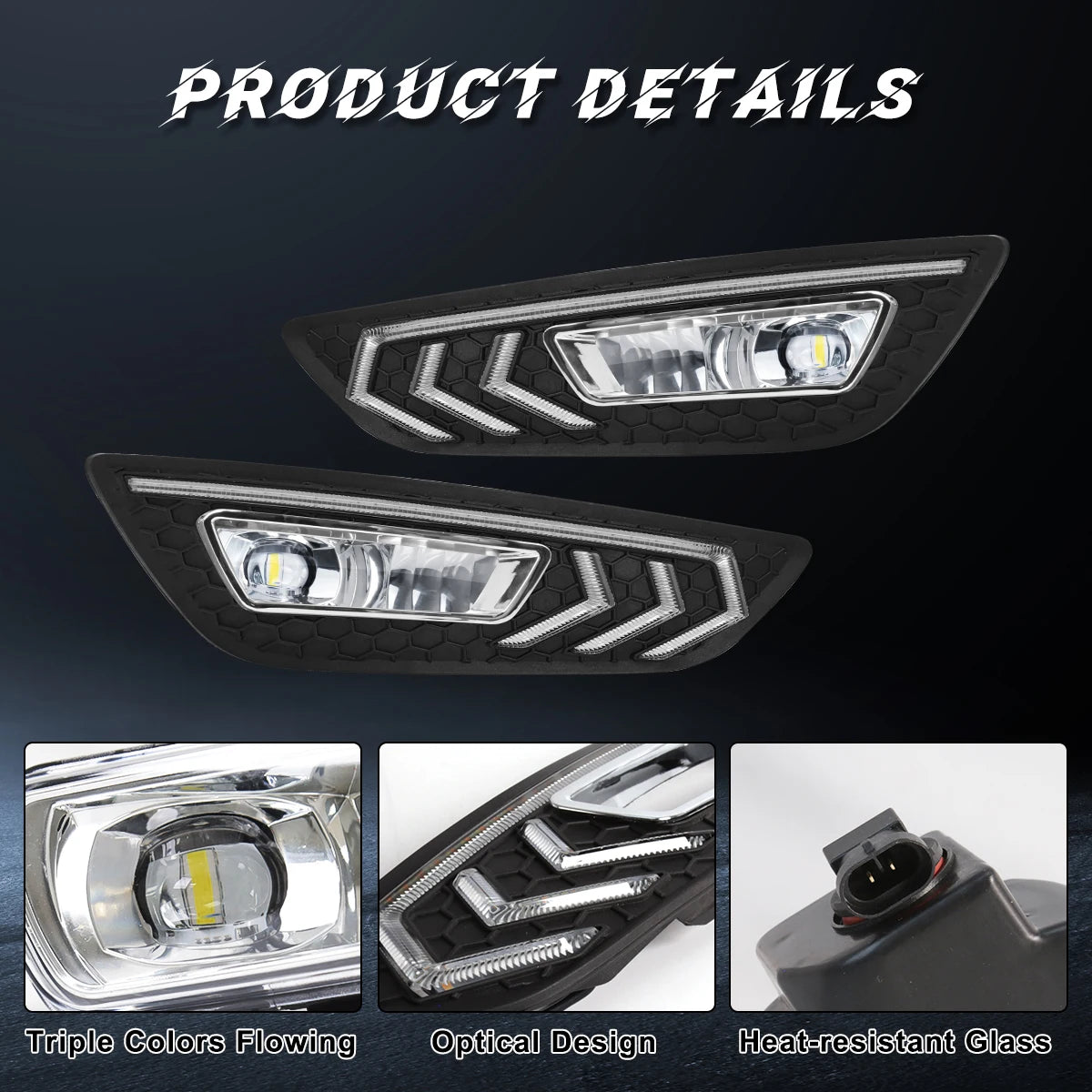 For Ford Focus DRL Led Fog Lamps Chrome Trim 2015 2016 2017 2018 Daytime Running Lights Dy | AUTOKITSHOP