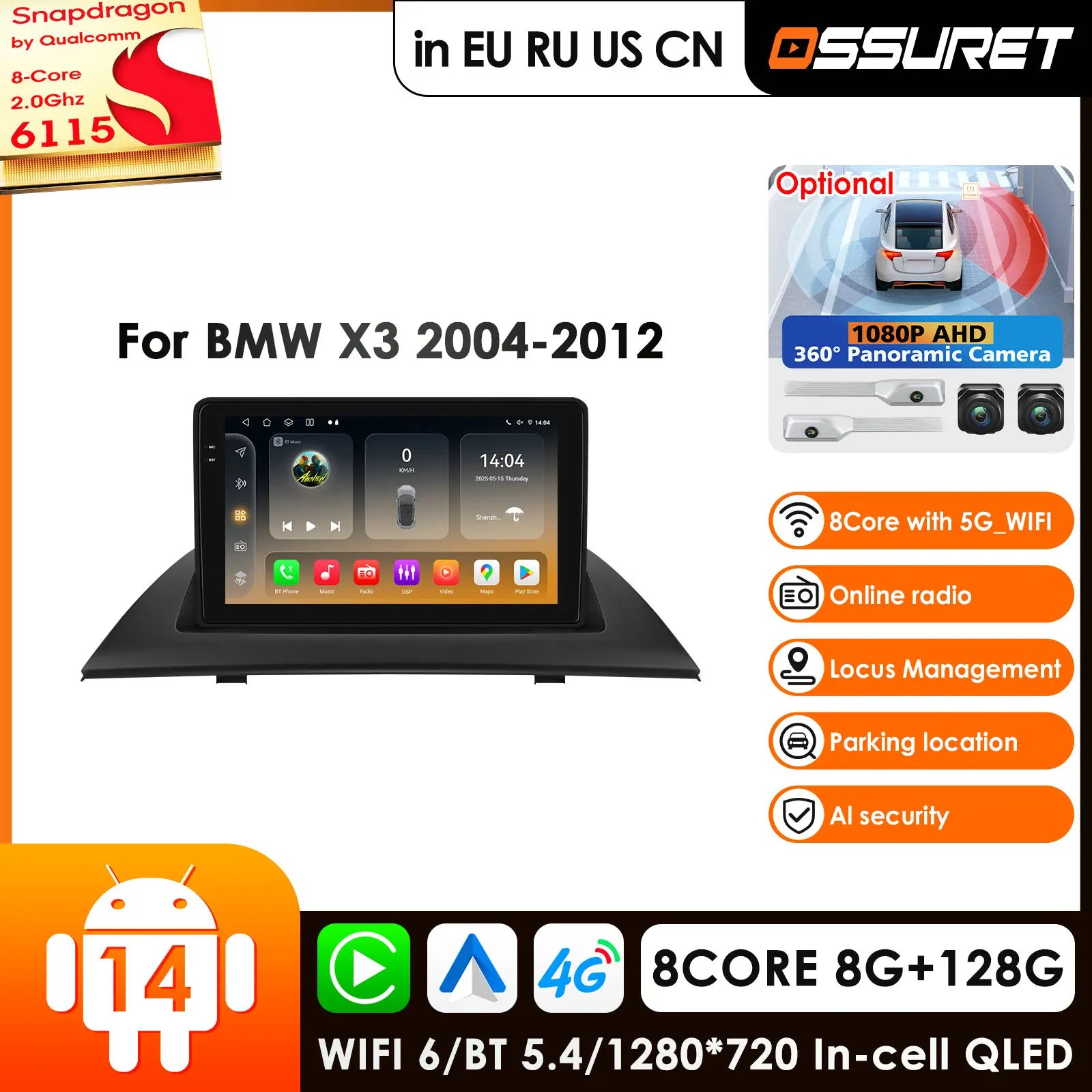 2din Android Car Radio GPS for BMW X3 E83 2004-2012 Multimedia Video Player with Carplay - 8Core 6G 64G