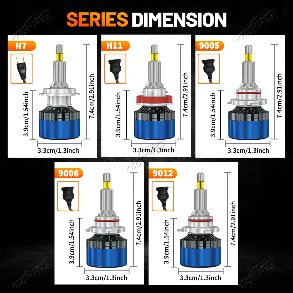 H7 LED Headlight Bulb Mini H1 H11 9005 9006 HB3 HB4 9012 Hir2 6800W 4 Side CSP Chip LED Ca