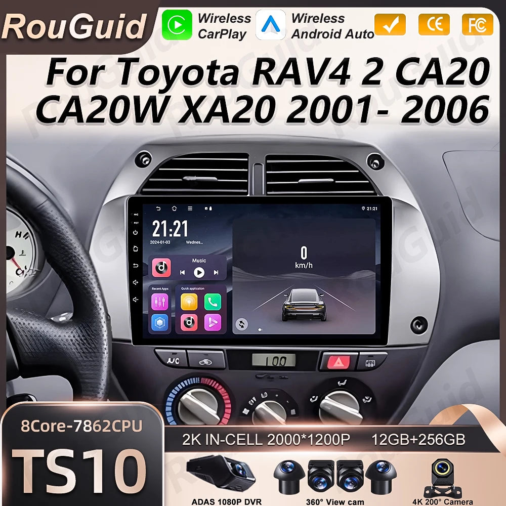 Android 16 Car Radio Carplay For Toyota RAV4 2 CA20 CA20W XA20 2001 2002 2003- 2006 GPS Na | AUTOKITSHOP