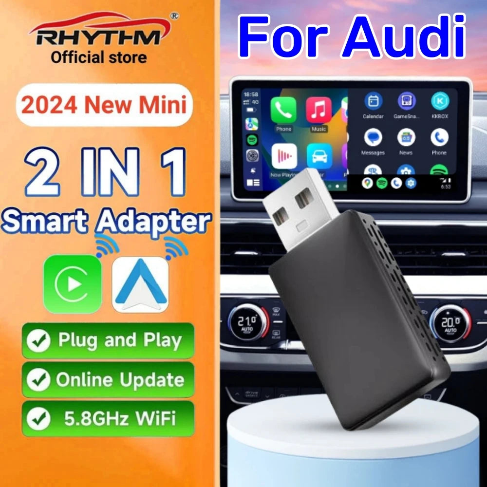 2024 New Rhythm 2in1 Wireless Android Auto Adapter Carplay For Audi A3 A4 A5 A6 A7 A8 Q3 Q | AUTOKITSHOP