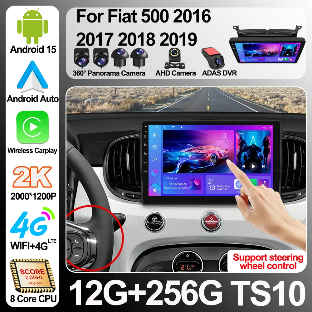 Android 16 For Fiat 500 2016 2017 2018 2019 Car Radio Gps Navigation Multimedia Player Car | AUTOKITSHOP