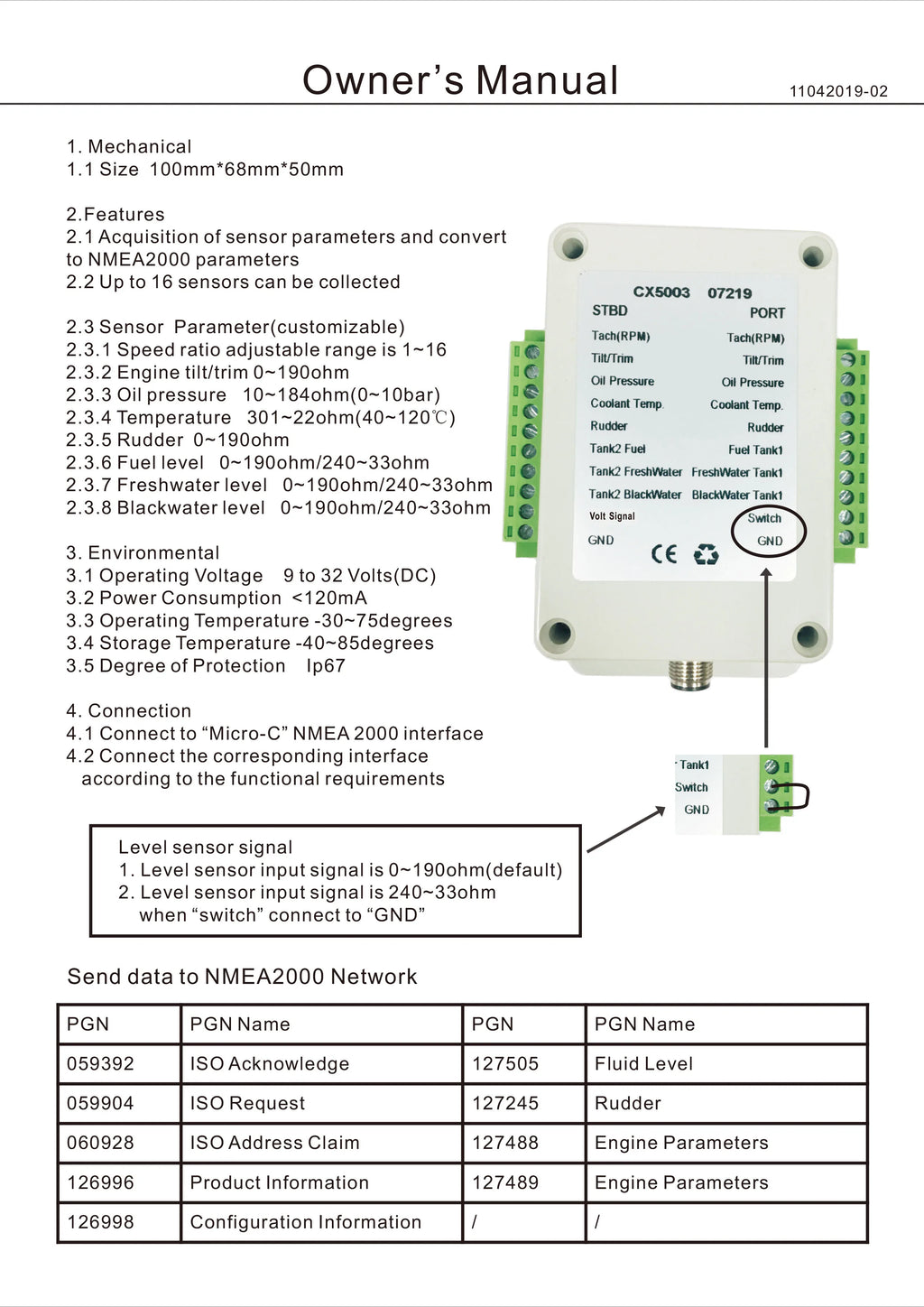 Dual Channel NMEA 2000 Multifunction Converter 0-190 ohm Up to 18 sensors CX5003 NMEA2000 Conver - Automotive LED Light